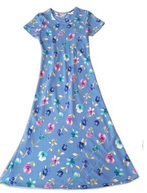 Vtg Cornflower Floral Maxi Dress Y2K 90s Watercolor Bohemian Market - M
